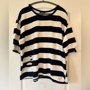 NWT POL Striped Short Sleeve Ripped Distressed Tee Shirt